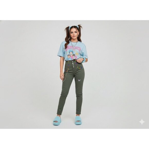 Coogi Forest Green Ultra High Rise Skinny Jeans Sz 7/8 2000s 00s NWOT-Detached - Picture 1 of 6